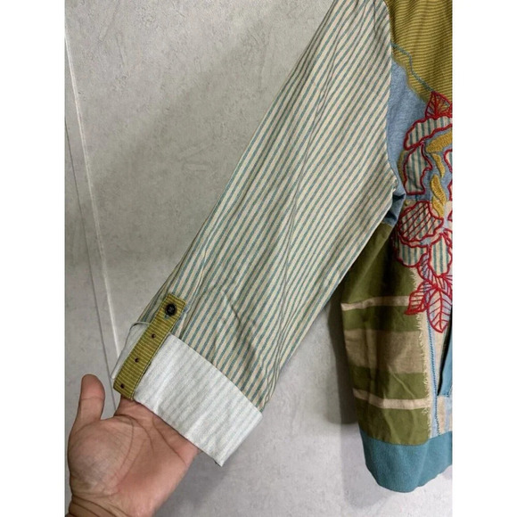 Womens Cardigan Bomber Jacket Mix Media Print Multicolor Print Artsy Boho LARGE - Picture 6 of 11